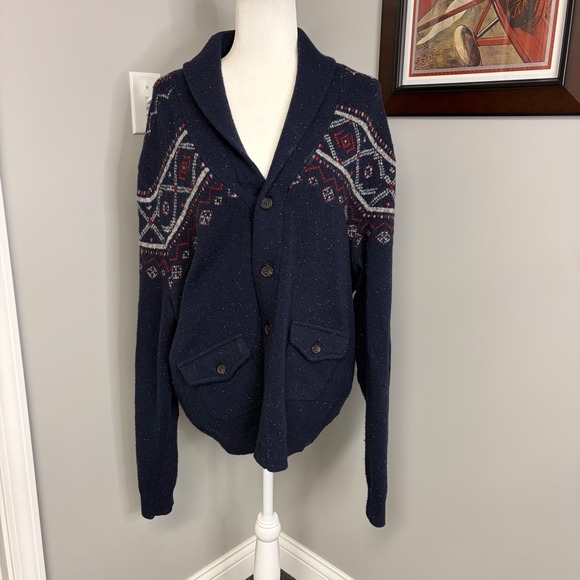 Brooks Brothers Other - Brooks Brothers Mens XL Navy Lambswool Fair Isle Shawl Collar Cardigan Sweater